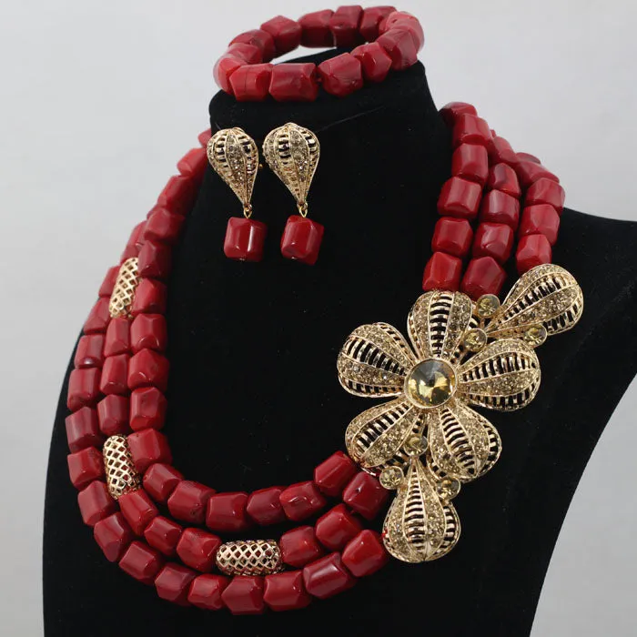 New Design Traditional Coral Beads with Bold Brooch Accessories Necklace Jewellery Set