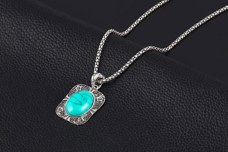 New Fashion Vintage Flower Turquoise jewelry sets Pendant necklace earrings bracelet jewelry set Anniversary Gift for women