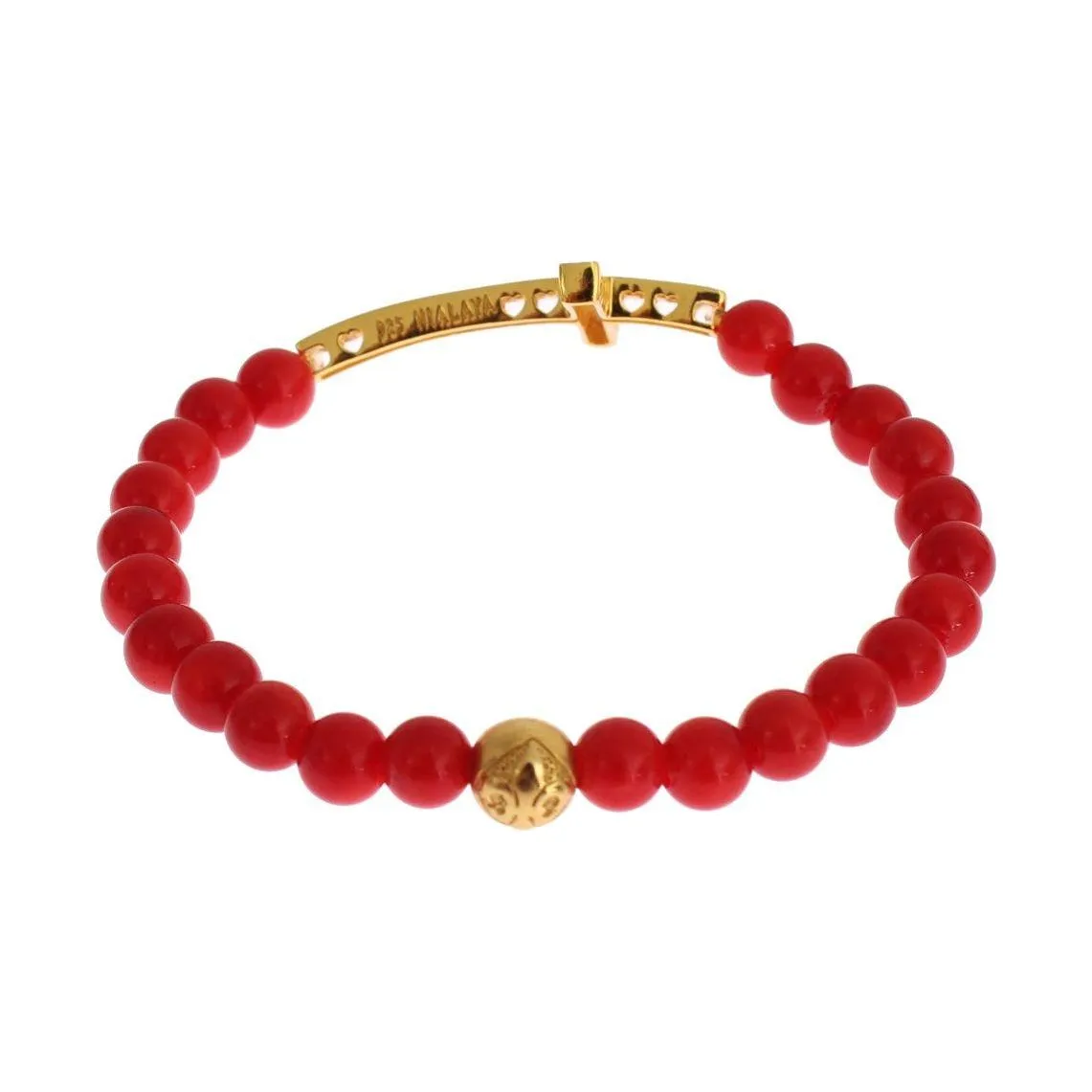 Nialaya Elegant Gold and Red Coral Beaded Bracelet