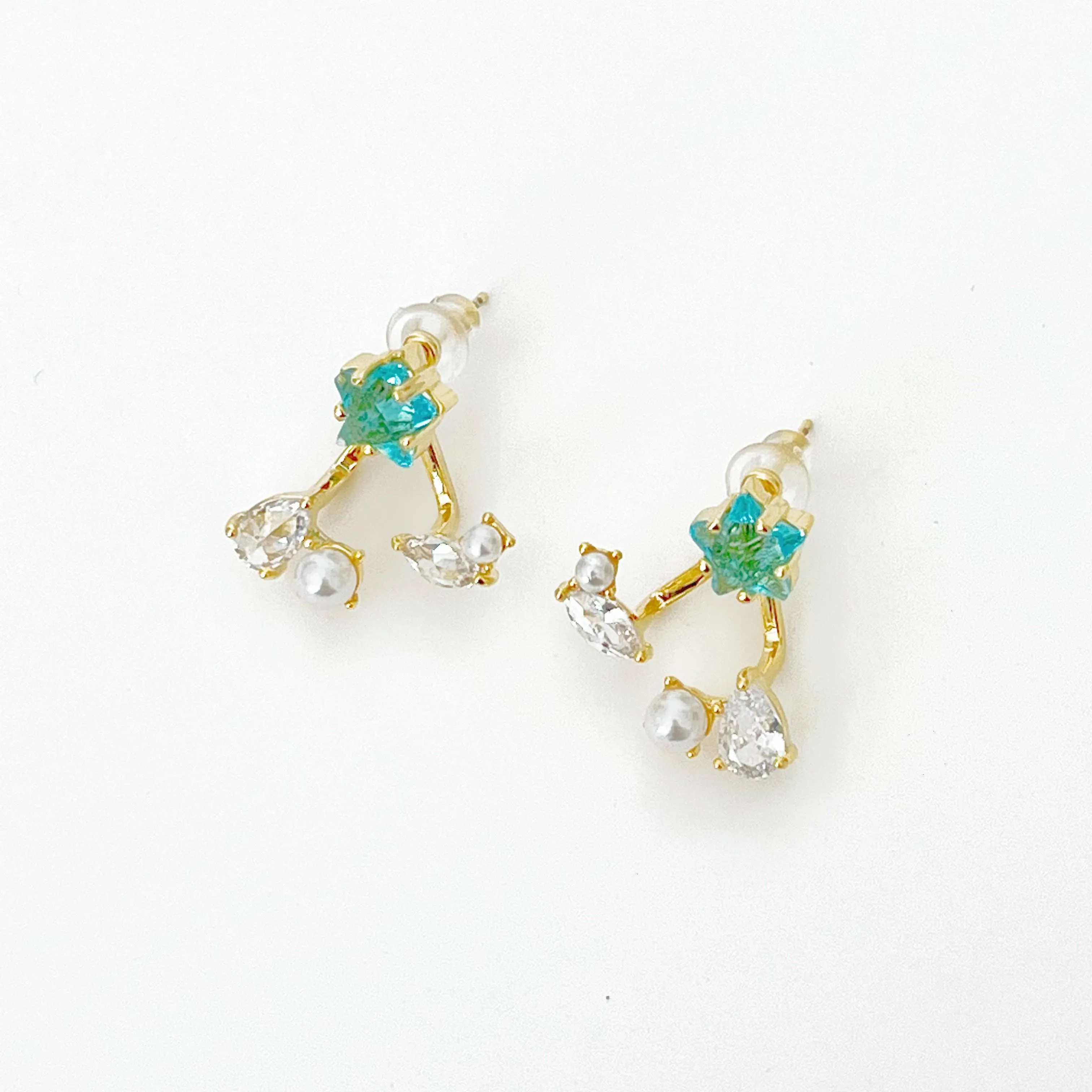 Ninaouity - Blue Star and Teardrop Ear Jackets Earrings