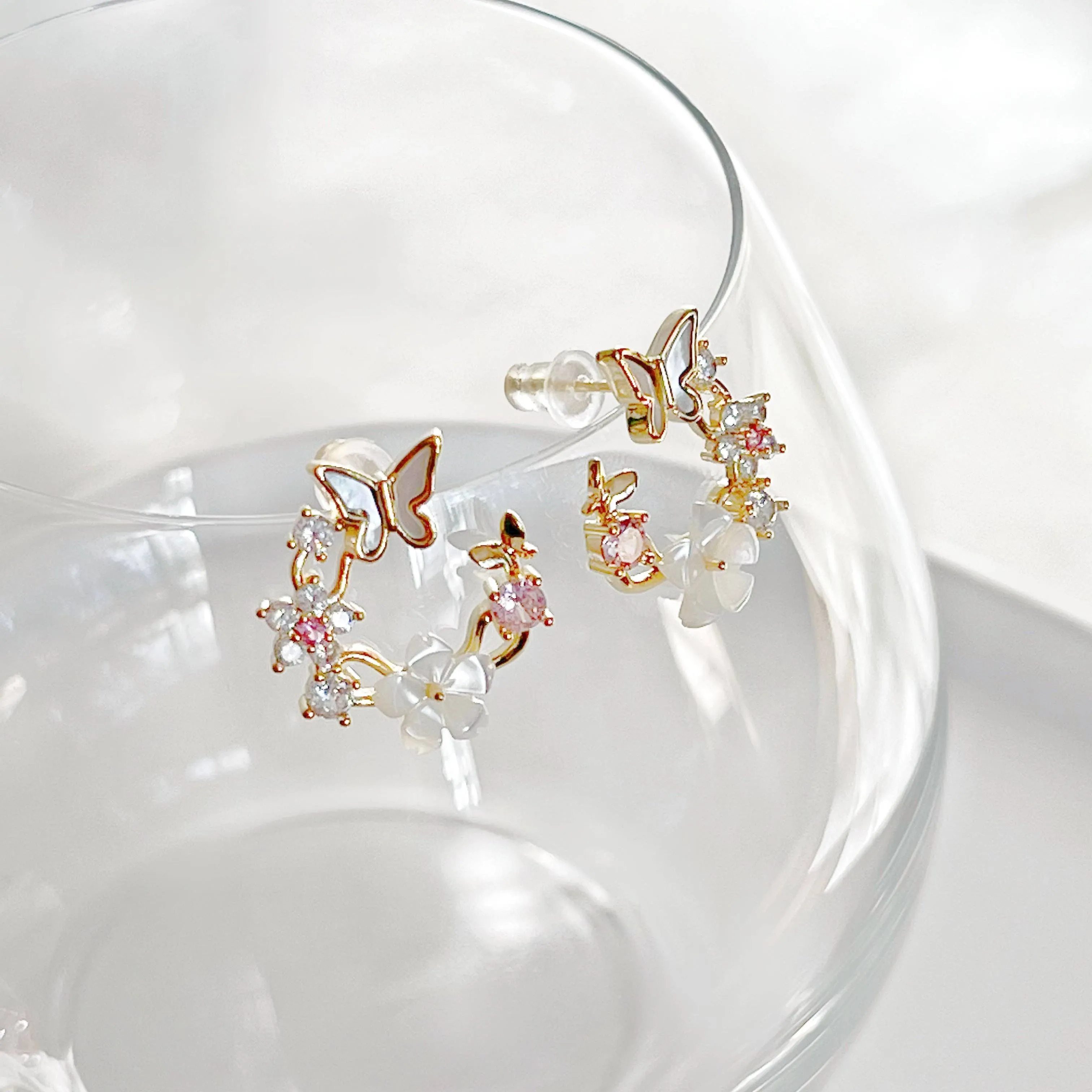 Ninaouity Butterfly and Flower Wreath Statement Earrings