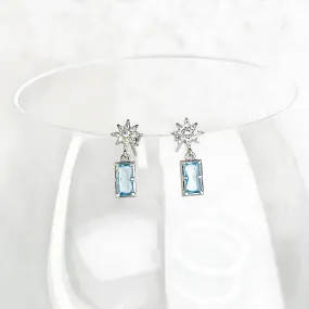 Ninaouity Silver Pole Star and Blue Square Crystal Earrings