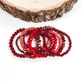 Nine Piece Crystal Beaded Bracelet Set in Red Mix