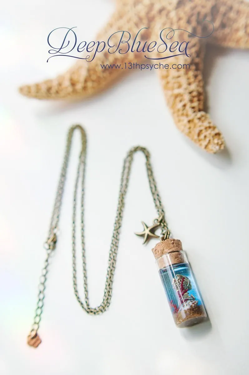 Ocean and golden fish Bottle pendant necklace