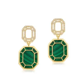 Octagon Shape Malachite Pendant Zircon Sterling Silver Drop Earrings