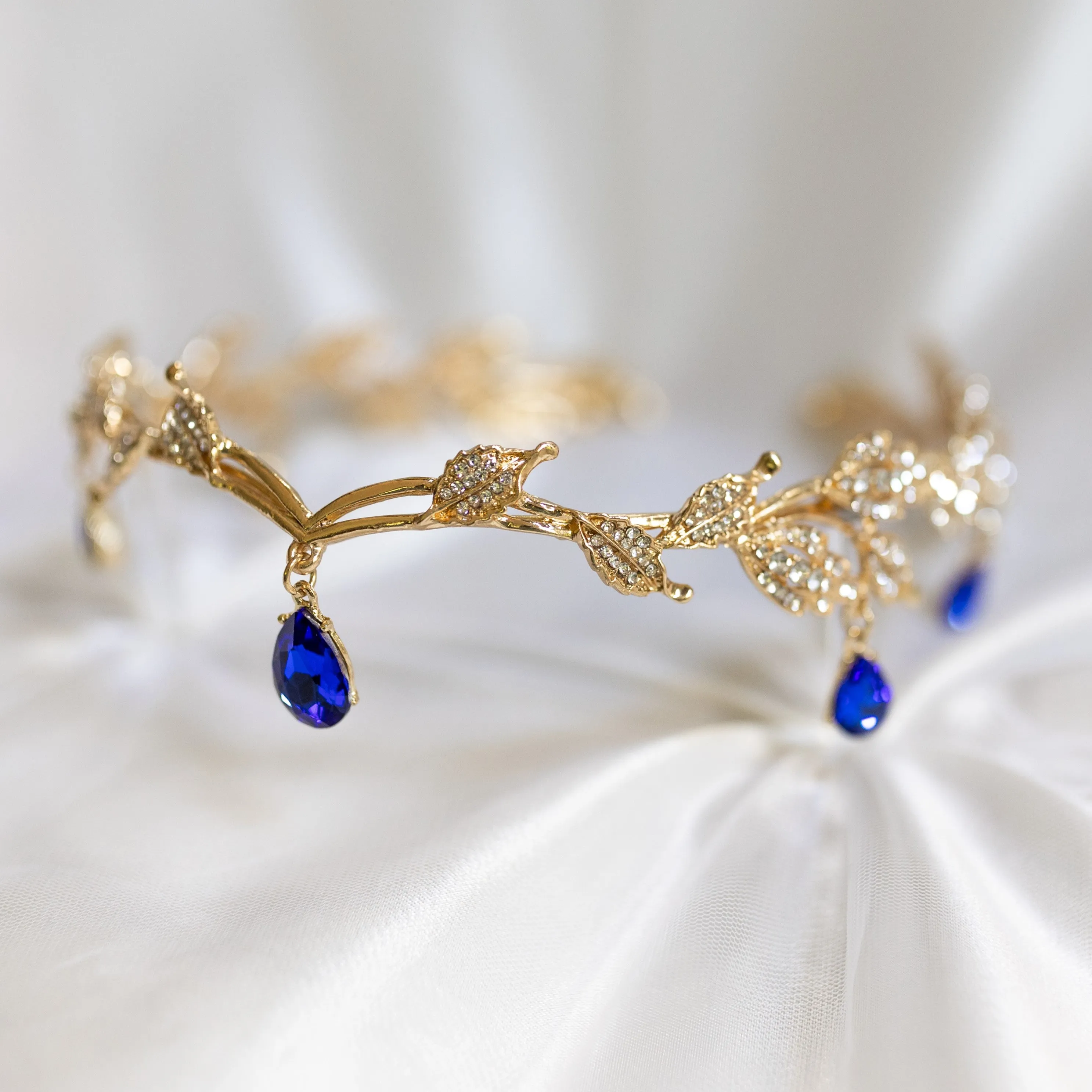 Octavia’s Crystal Drop Head Band in Royal Blue & Gold