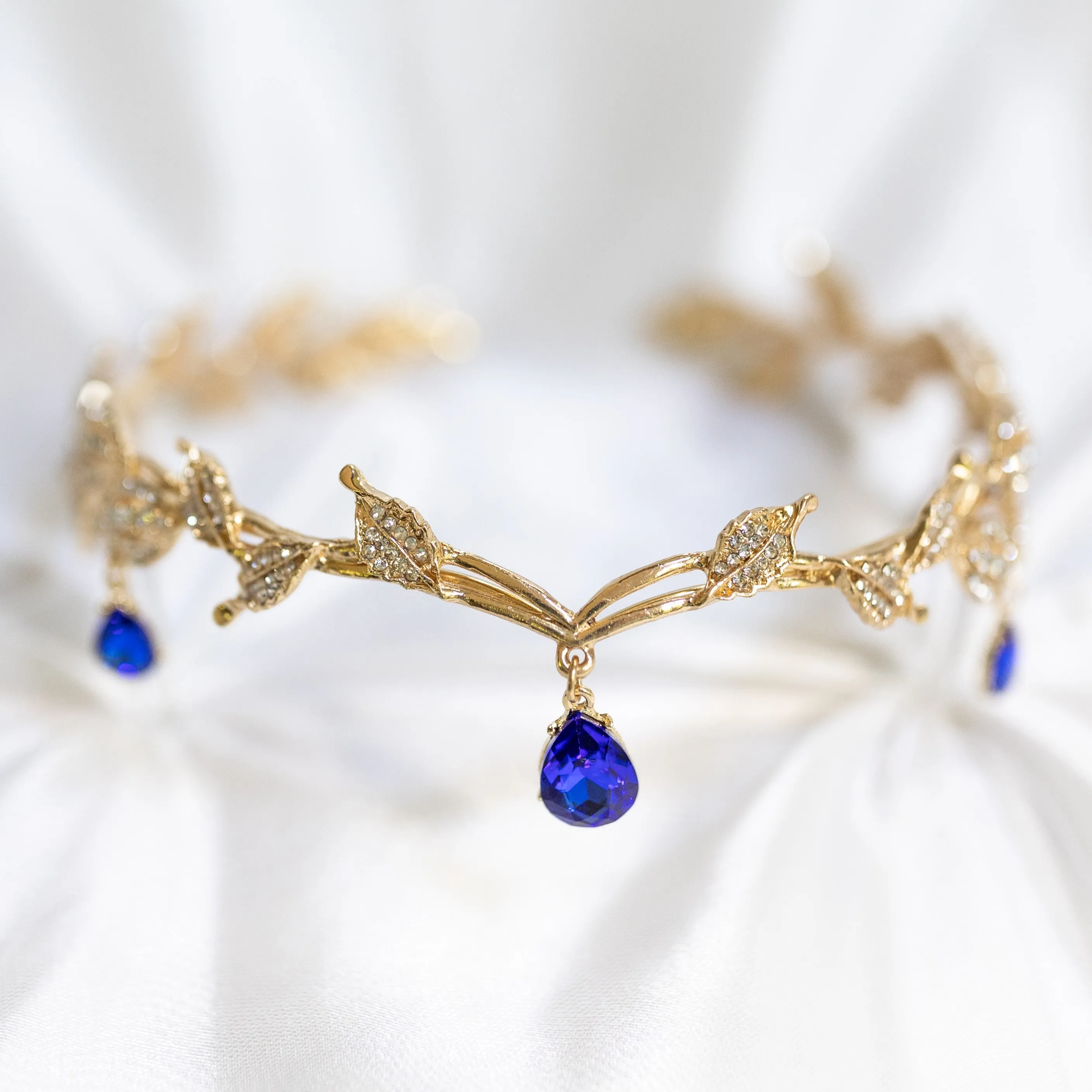 Octavia’s Crystal Drop Head Band in Royal Blue & Gold