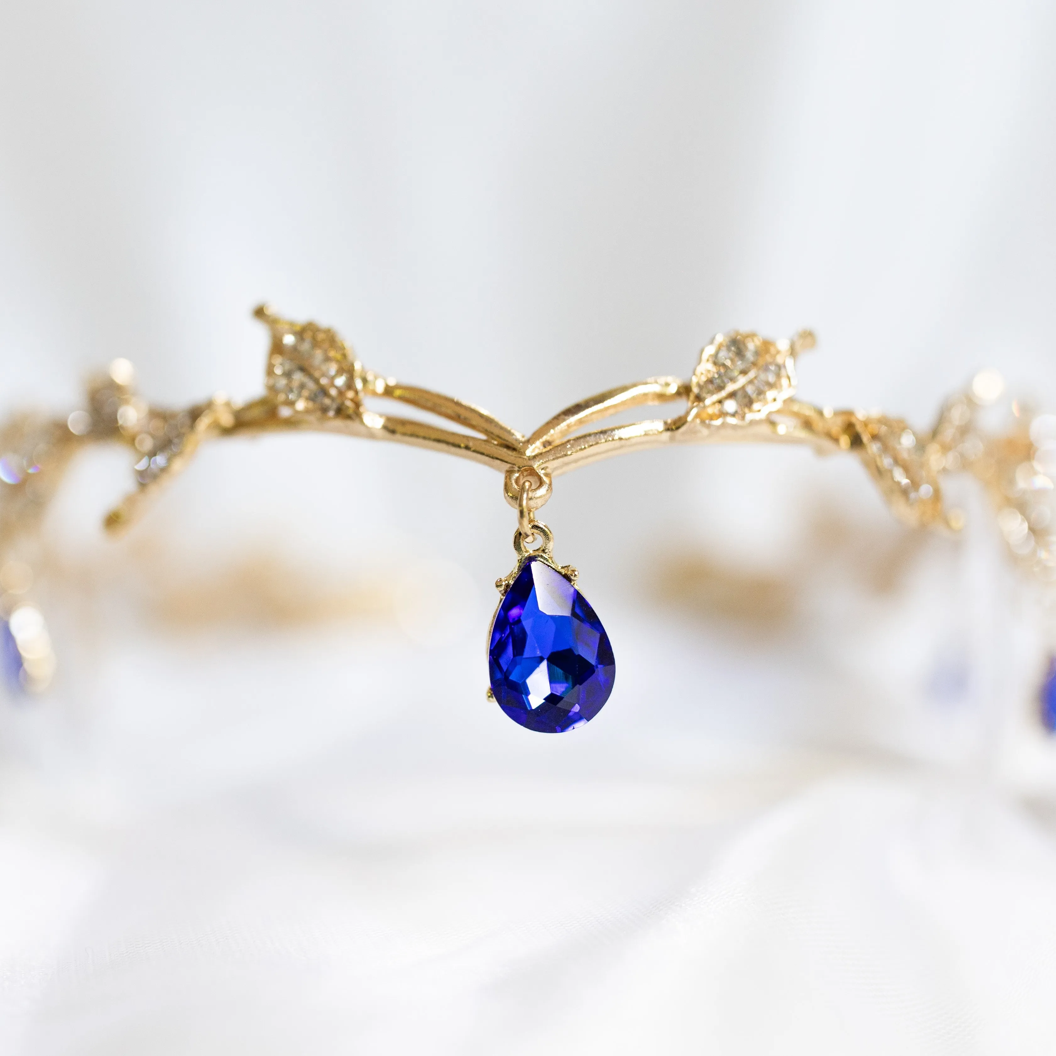 Octavia’s Crystal Drop Head Band in Royal Blue & Gold