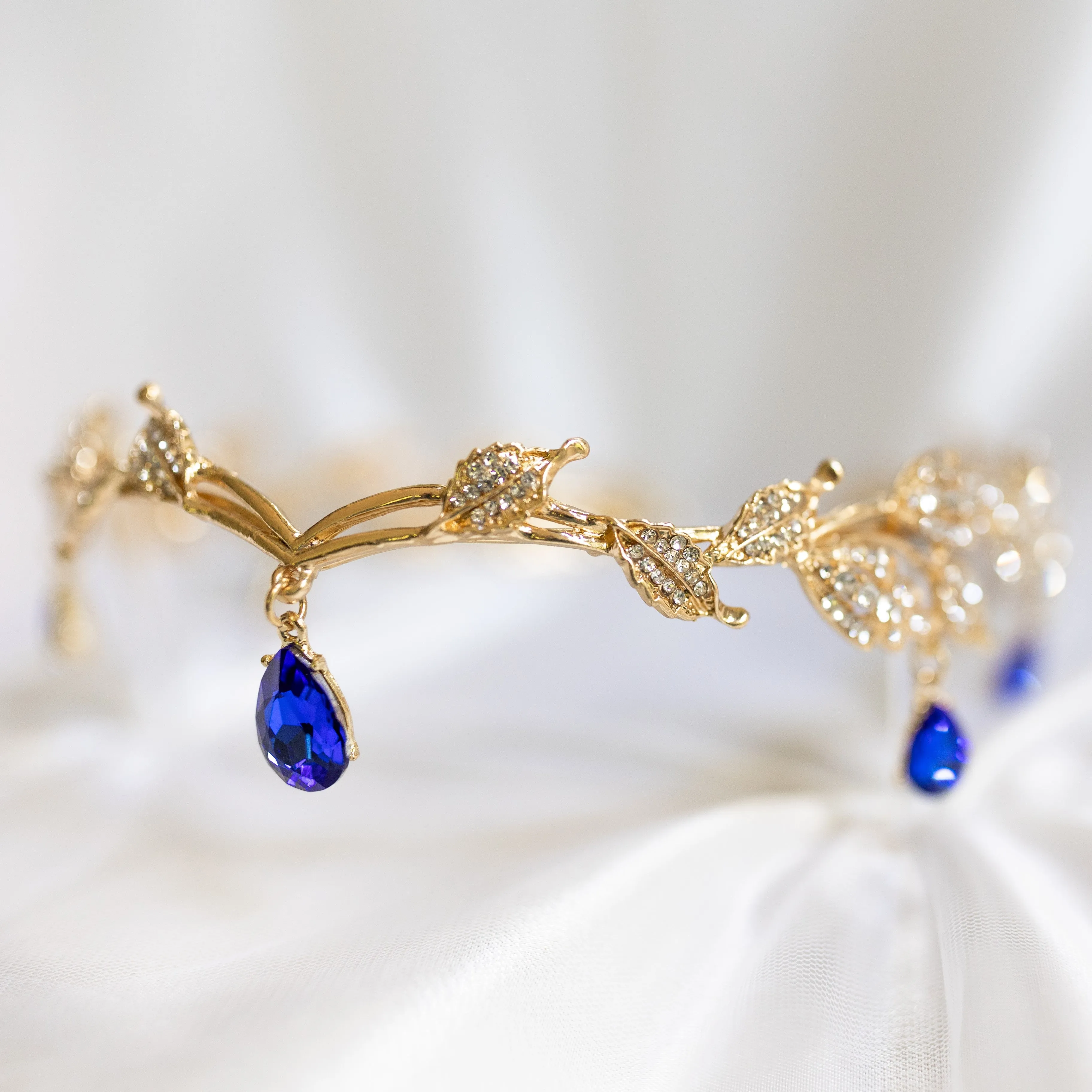 Octavia’s Crystal Drop Head Band in Royal Blue & Gold