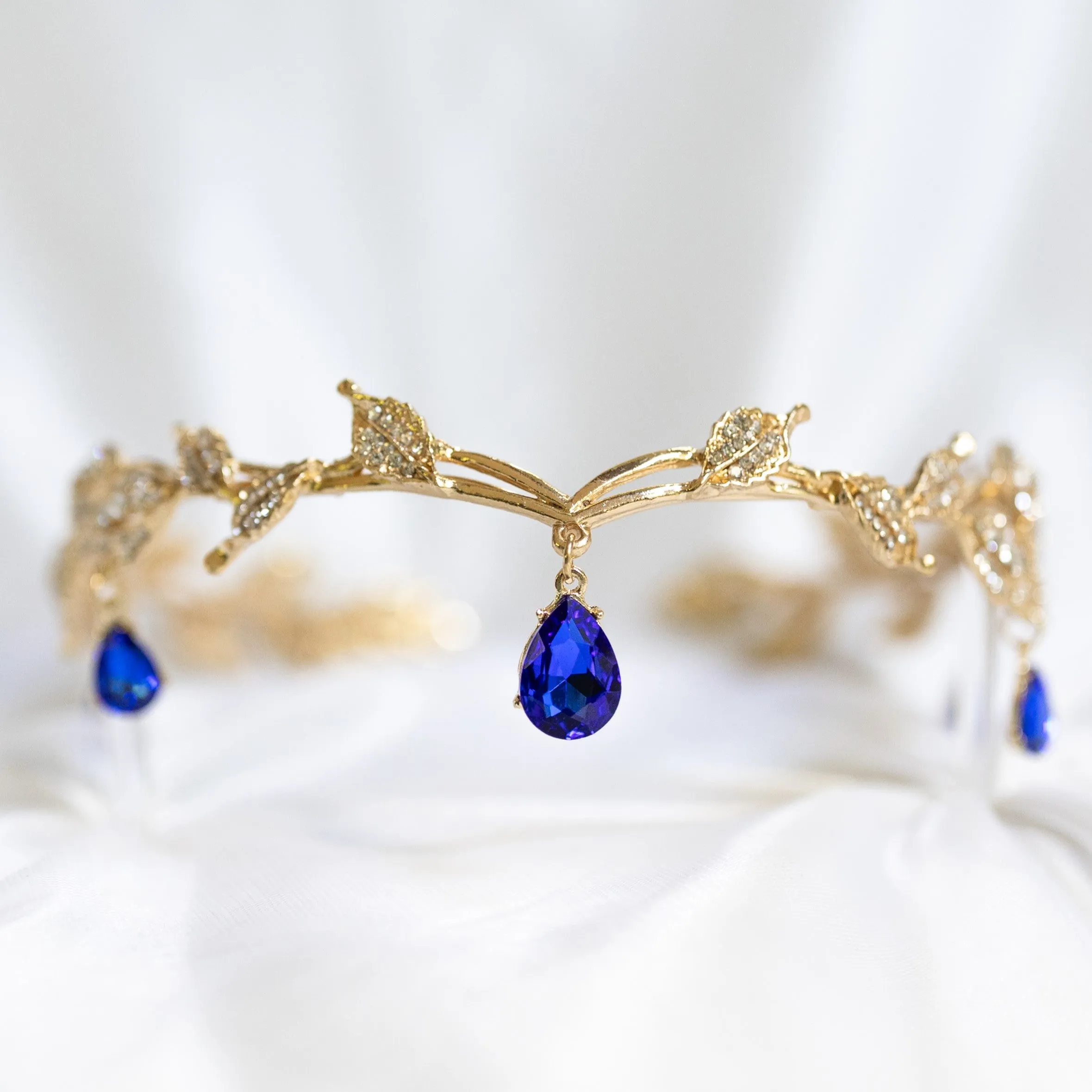 Octavia’s Crystal Drop Head Band in Royal Blue & Gold