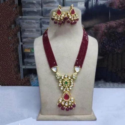 Ones Long Kundan Chain And Earring Set