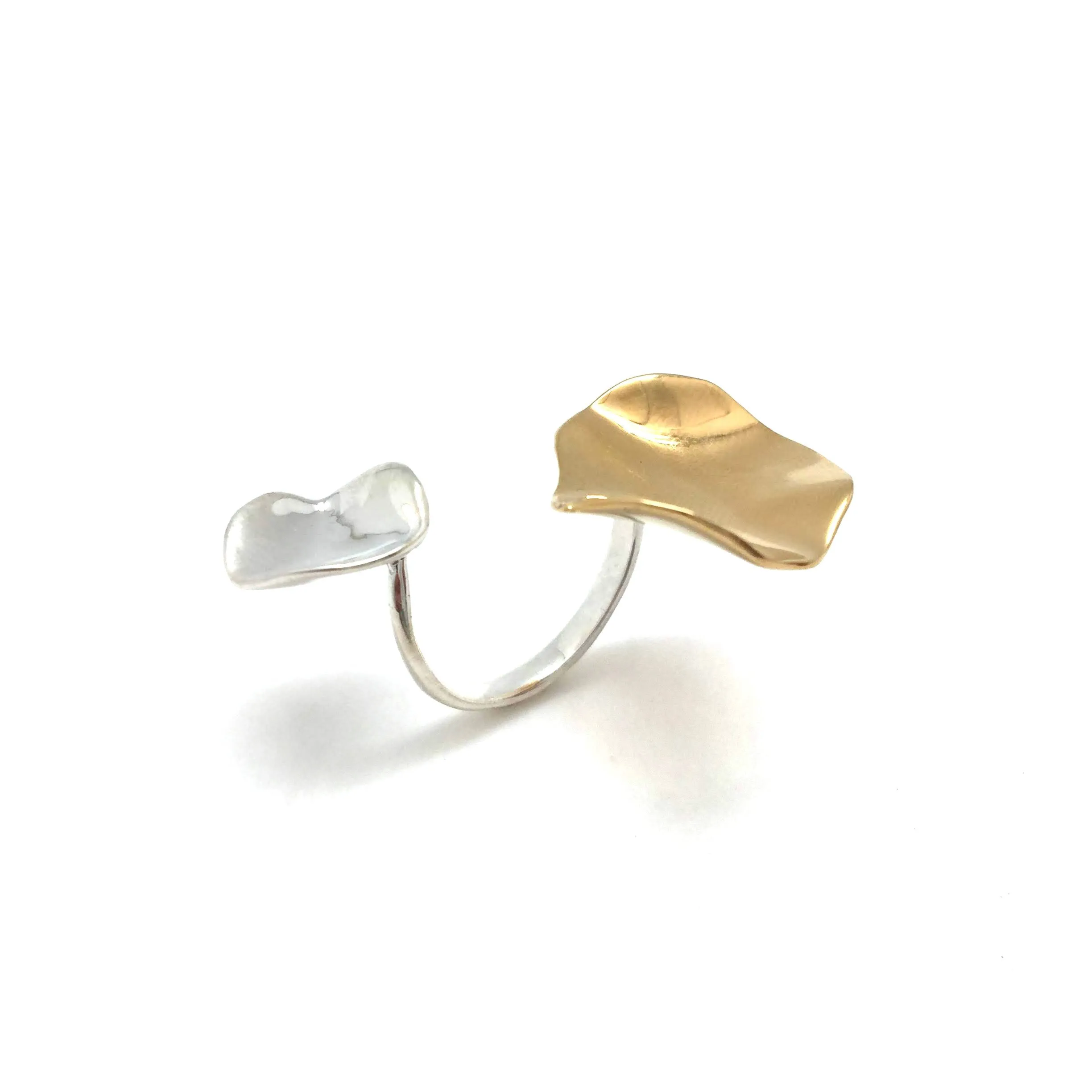 Open Silver and Gold Two-Petal Ring