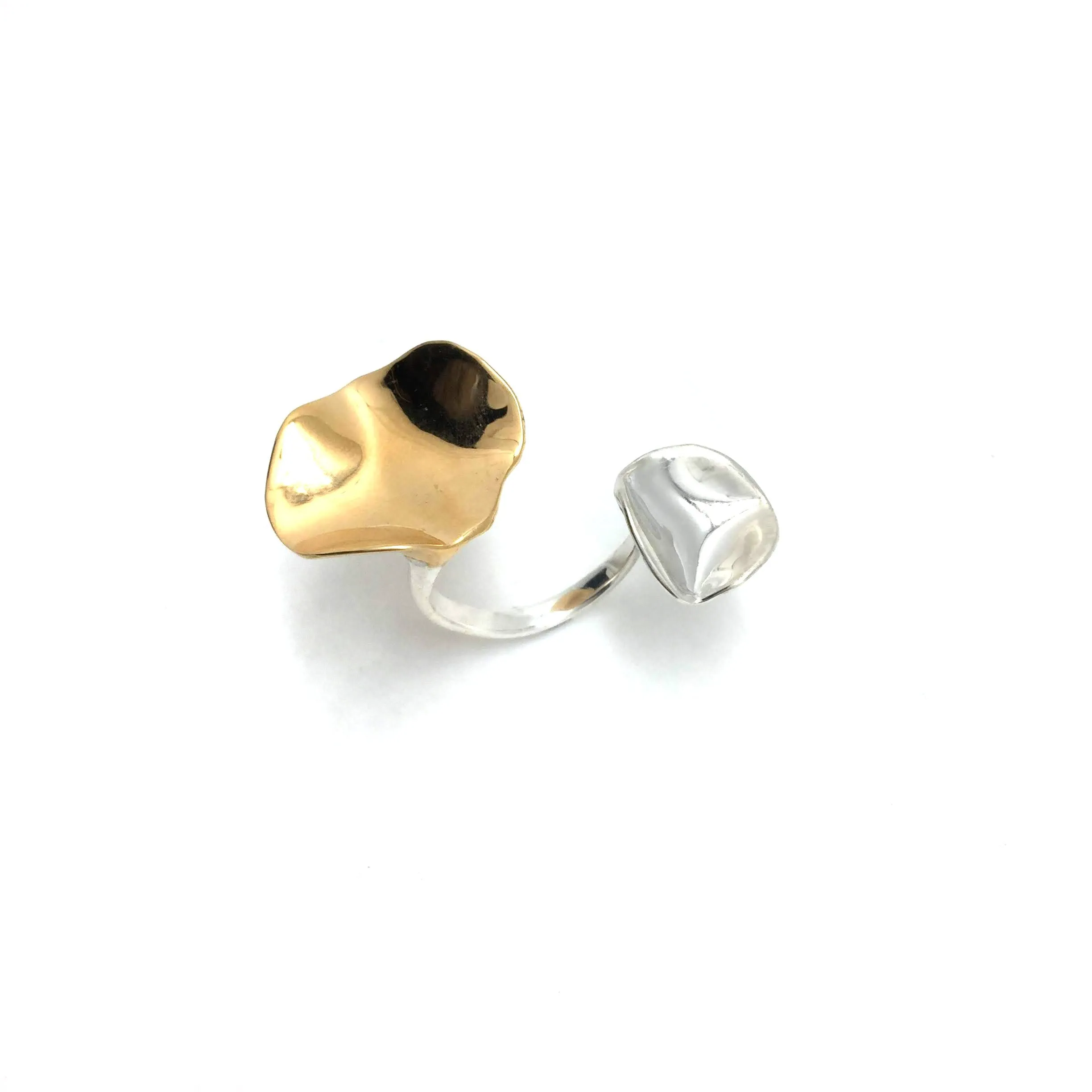 Open Silver and Gold Two-Petal Ring