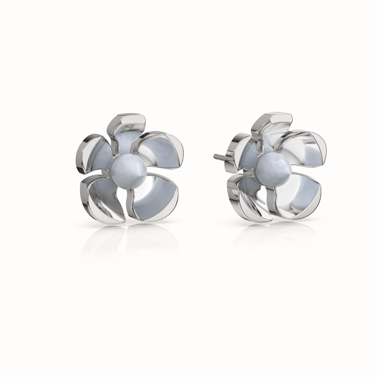 Orchid Garden Large Stud Earrings - Sterling Silver - Blue Agate