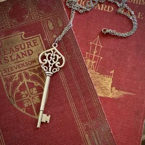 Ornate Skeleton Key Necklace in Silver or Bronze