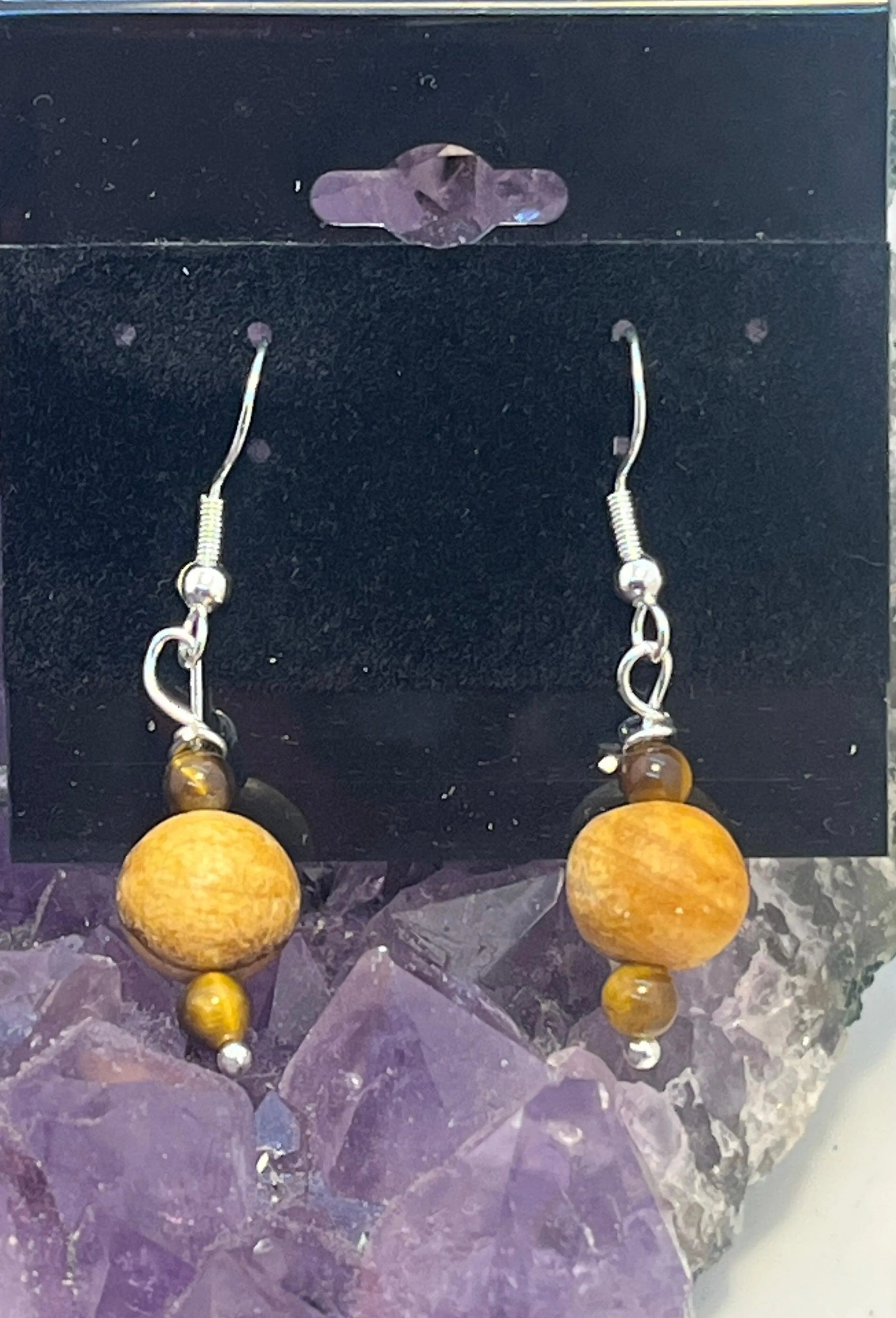 Palo Santo Gemstone Sterling Silver Hooks Drop Dangle Earrings