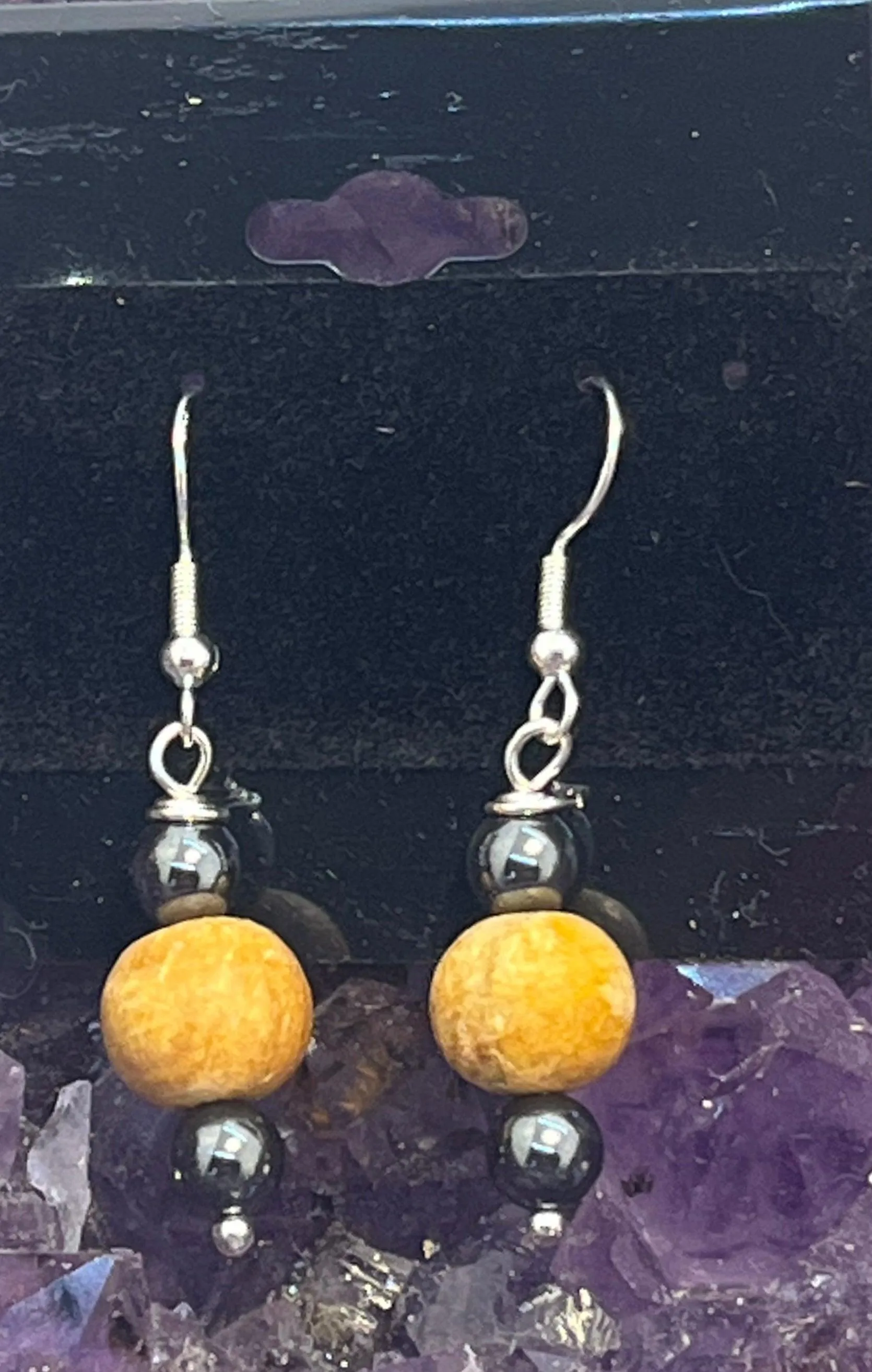 Palo Santo Gemstone Sterling Silver Hooks Drop Dangle Earrings