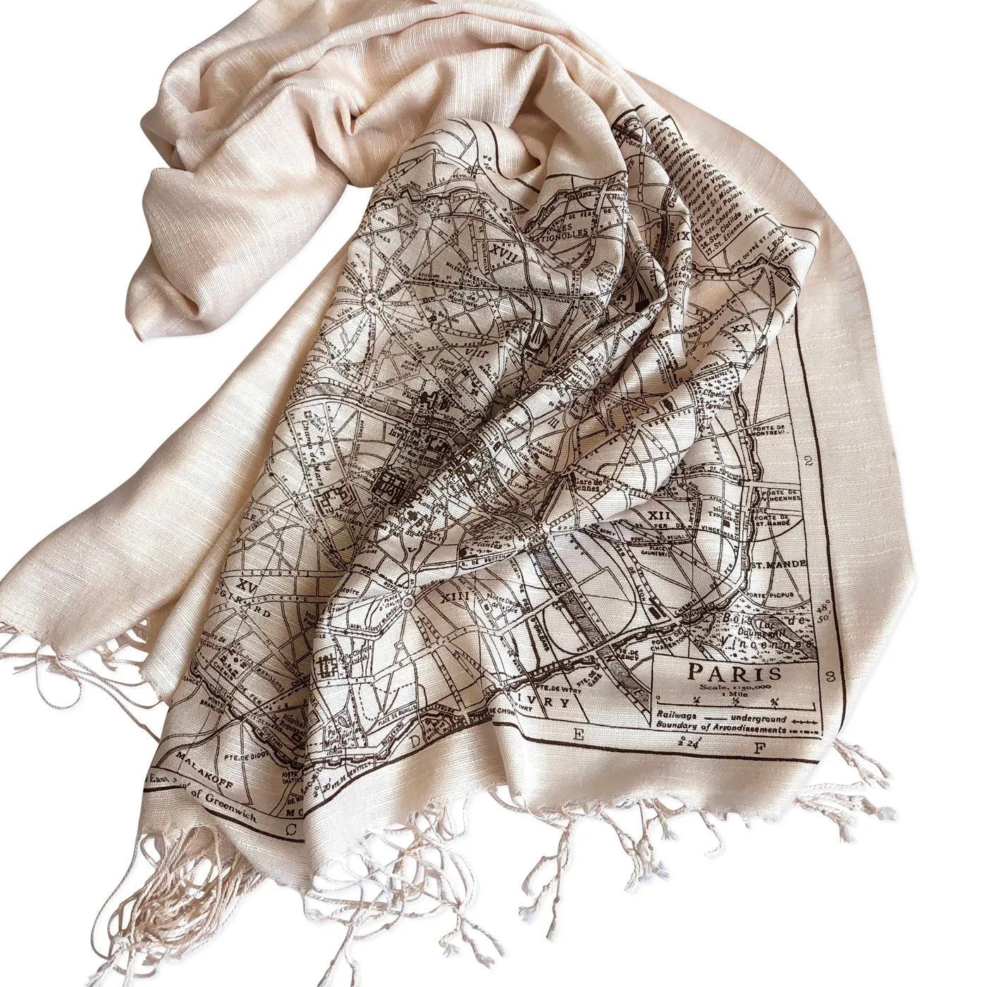 Paris Map Scarf, French map bamboo pashmina