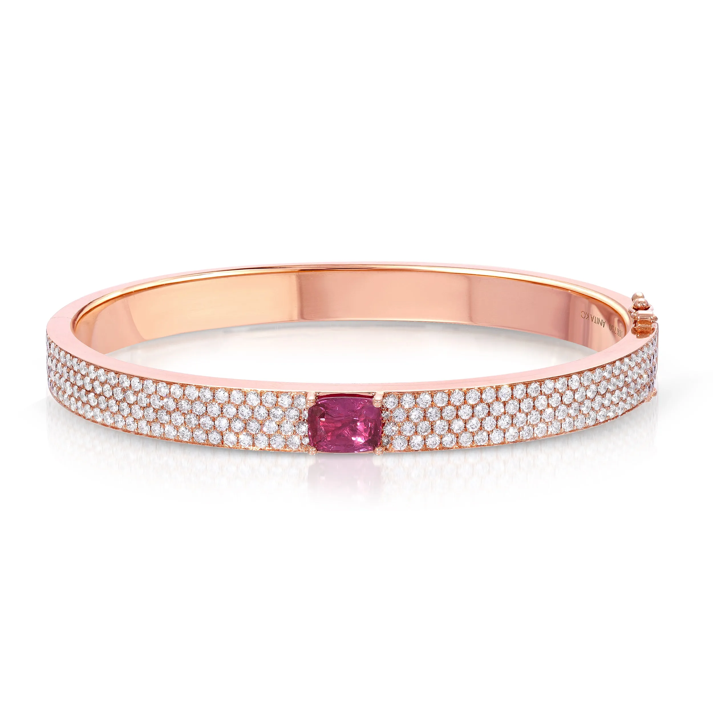 PAVÉ DIAMOND OVAL BRACELET WITH CUSHION CUT RUBY CENTER