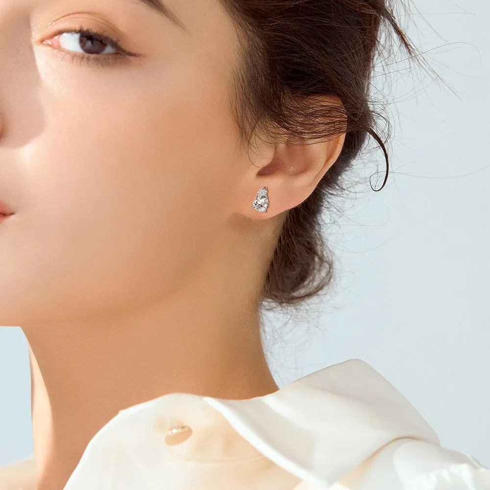 Pear Drop Zircon with Leaf Silver Studs Earrings for Women