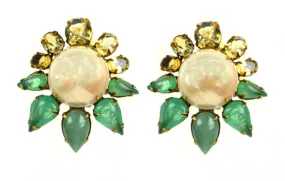 Pearl Sun Clip Earrings