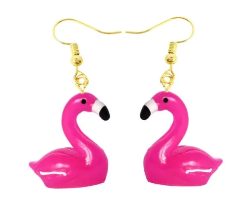 Pink Flamingo Dangle Earrings | Pink Cute Flamingo Summer Metal Dangle Earring