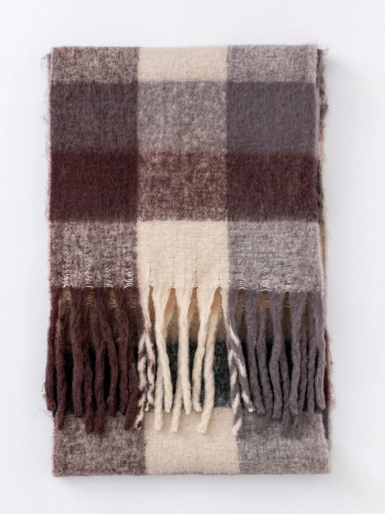 Plaid Fringe Hem Scarf