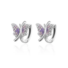 Purple Zircon Butterfly Silver Hoop Earrings for Women