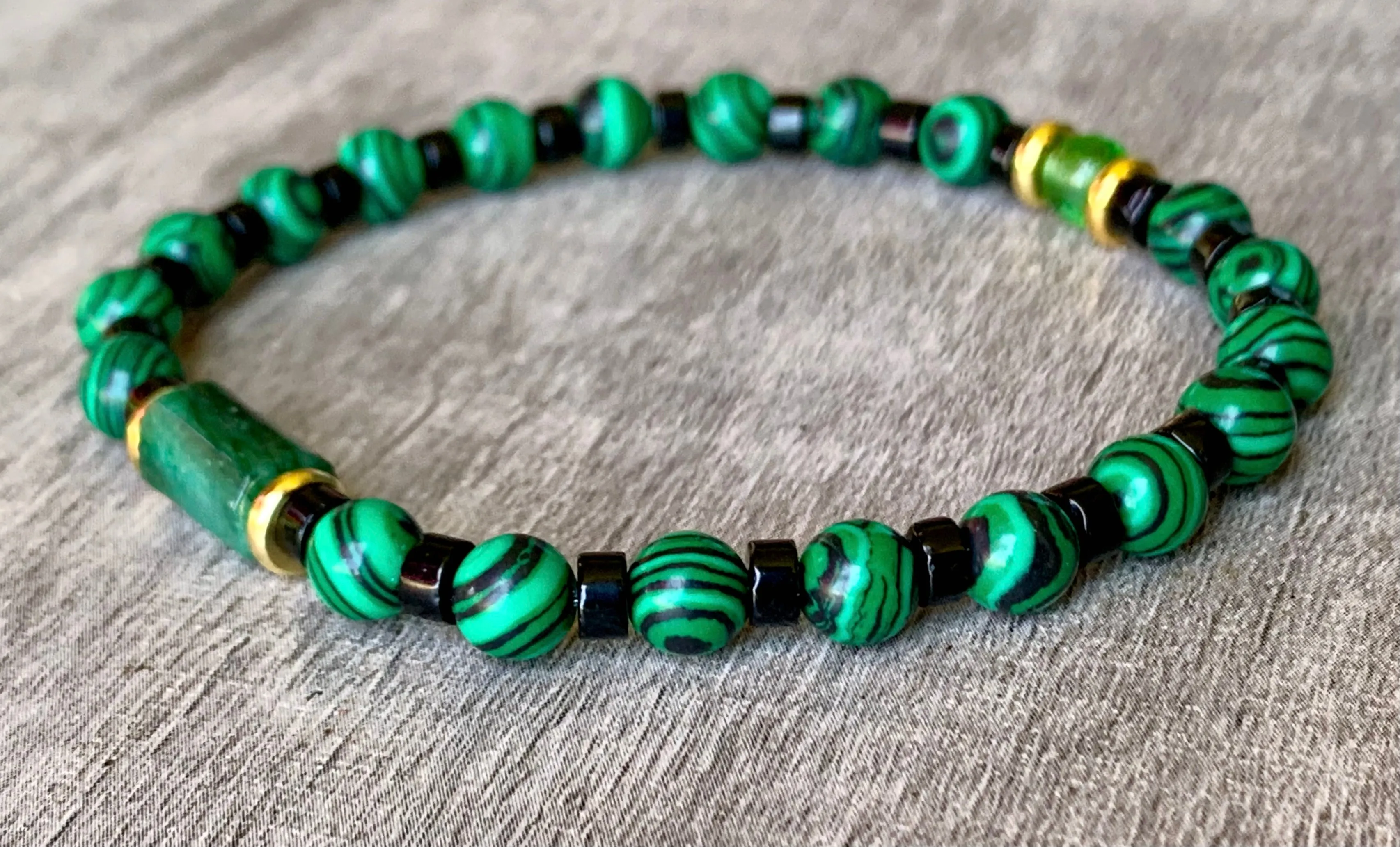 Quinn Handmade Emerald, Malachite, Black Quartz, and Moldavite Expandable Bracelet/ Anklet