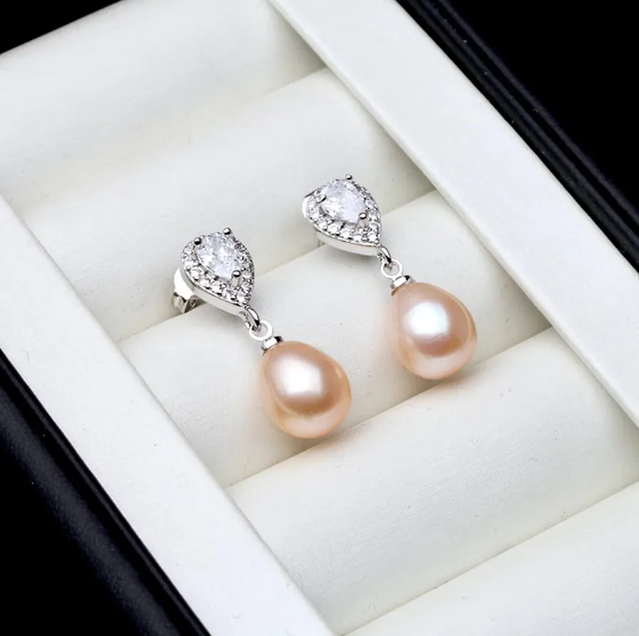 "Hyacinth" - Sterling Silver Natural Pearl Bridal Earrings - More Colors