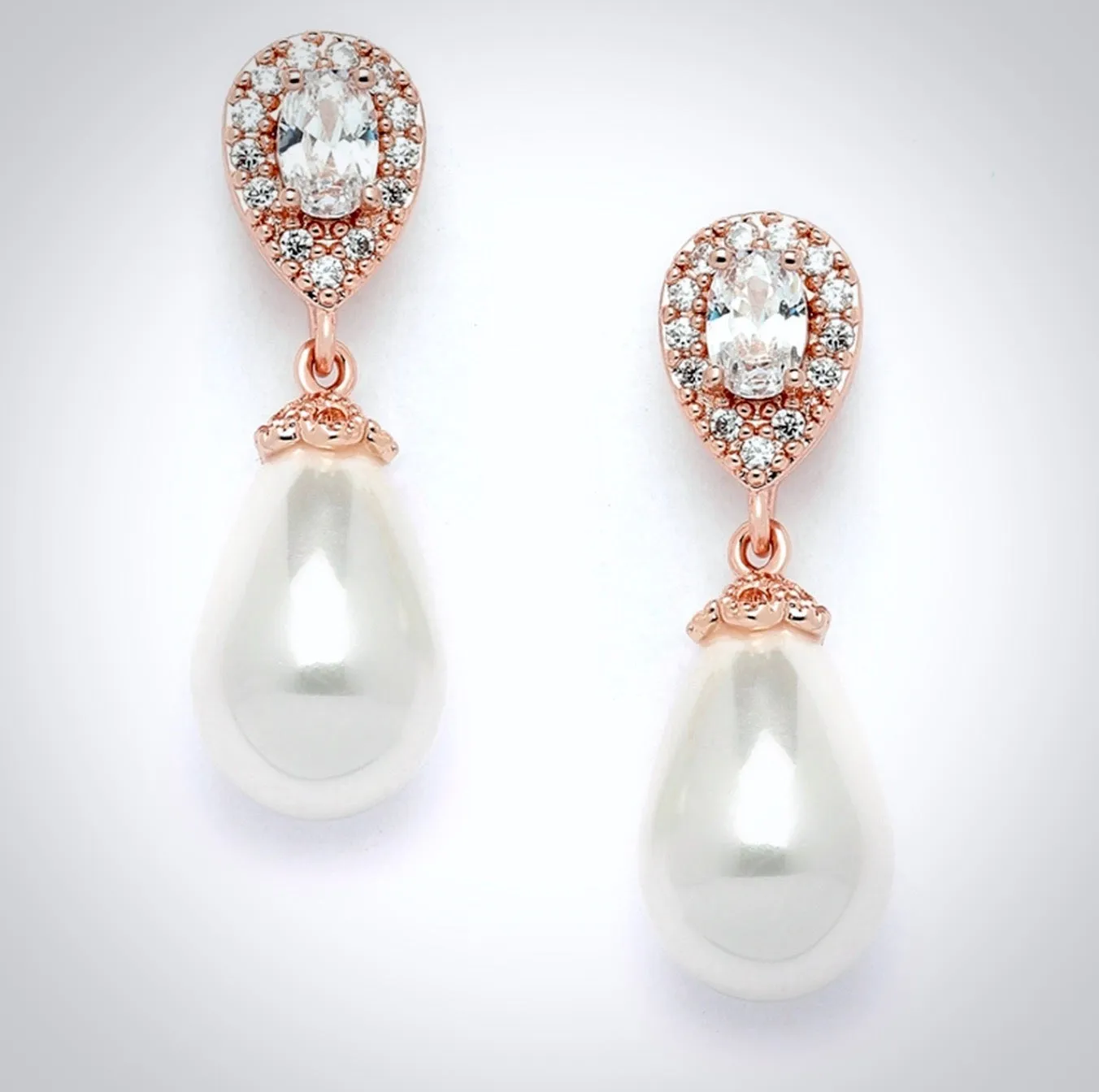 "Kendalyn" - Pearl and Cubic Zirconia Bridal Earrings - Available in Silver, Rose Gold and Yellow Gold