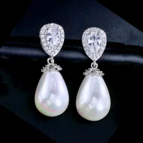 "Kendalyn" - Pearl and Cubic Zirconia Bridal Earrings - Available in Silver, Rose Gold and Yellow Gold