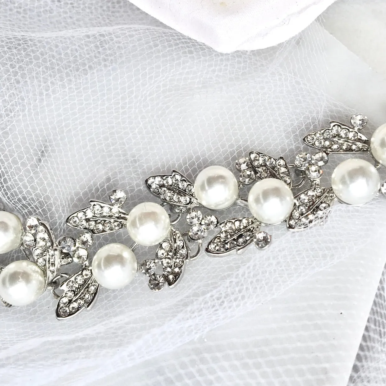 "Sidra" - Pearl and Rhinestone Bridal Bracelet - Available in Silver and Gold