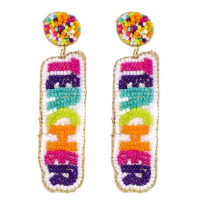 "Teacher" Multi-Colored Beaded Dangle Earrings