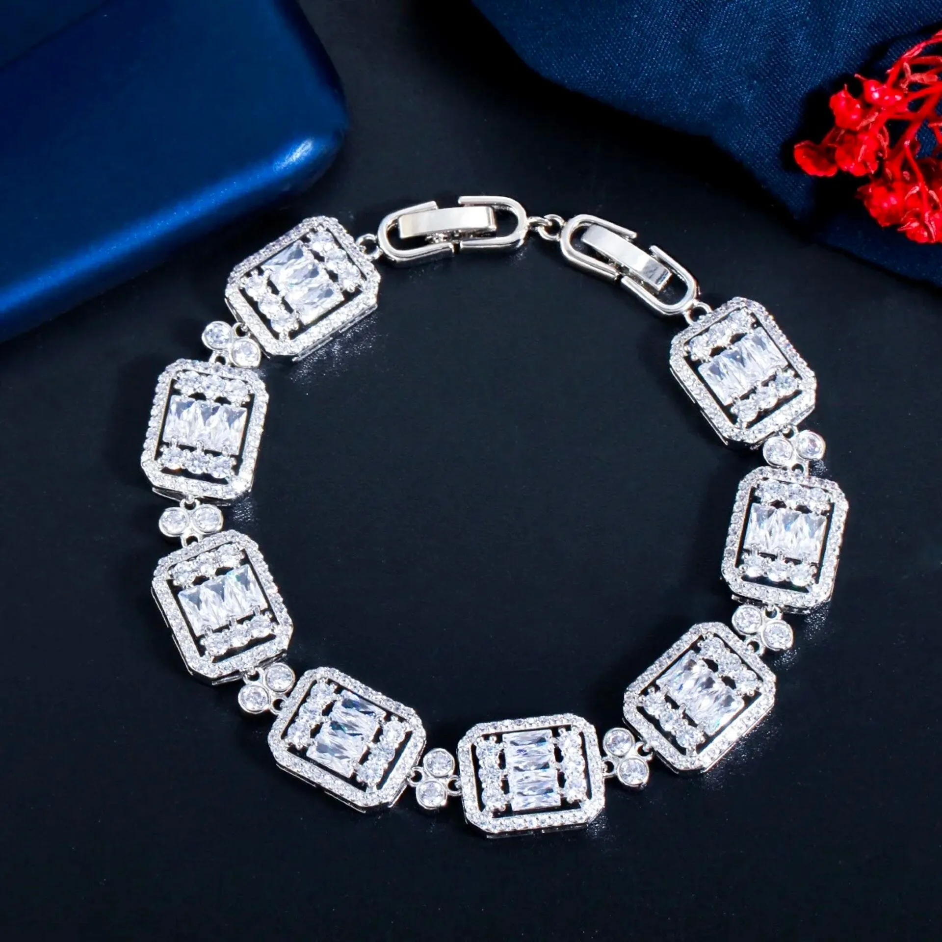 "Terrani" - Geometric Cubic Zirconia Bridal Bracelet