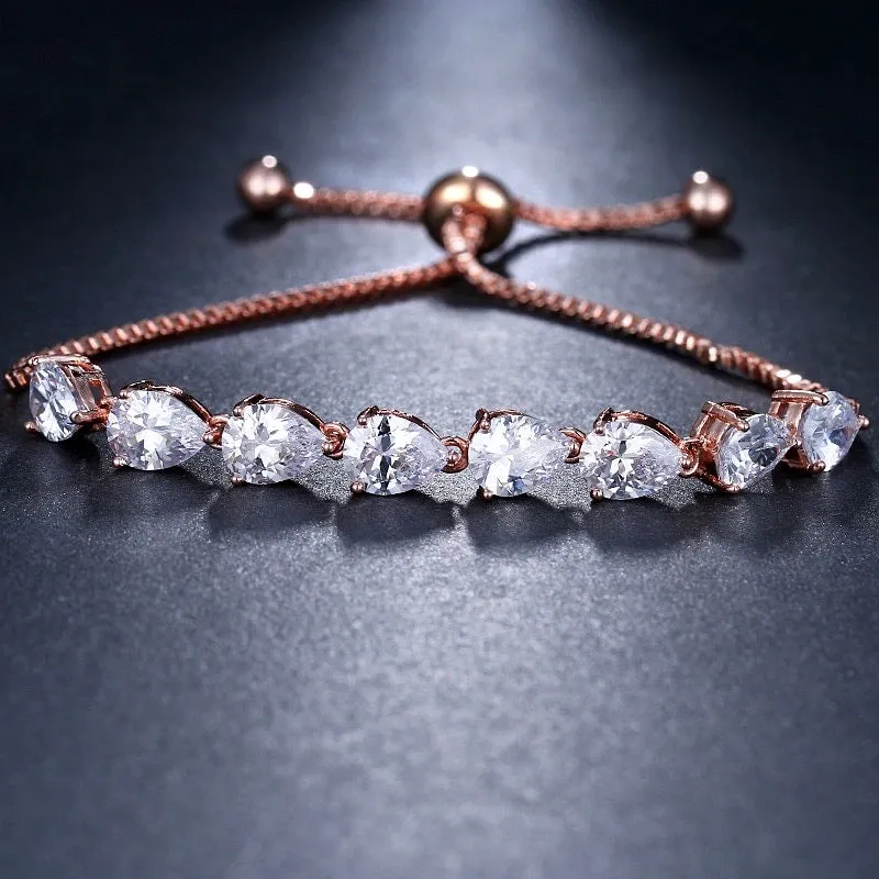 "Tricia" - Cubic Zirconia Adjustable Bracelet - Available in Silver, Rose Gold and Yellow Gold