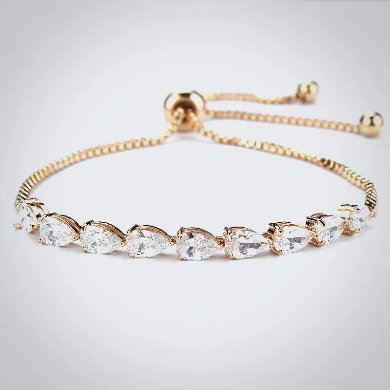 "Tricia" - Cubic Zirconia Adjustable Bracelet - Available in Silver, Rose Gold and Yellow Gold