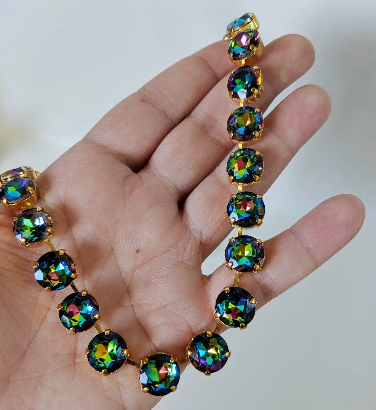 Rainbow Crystal Riviere Necklace - Small Round