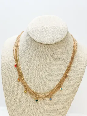 Rainbow Gem Multi-Strand Layered Necklace