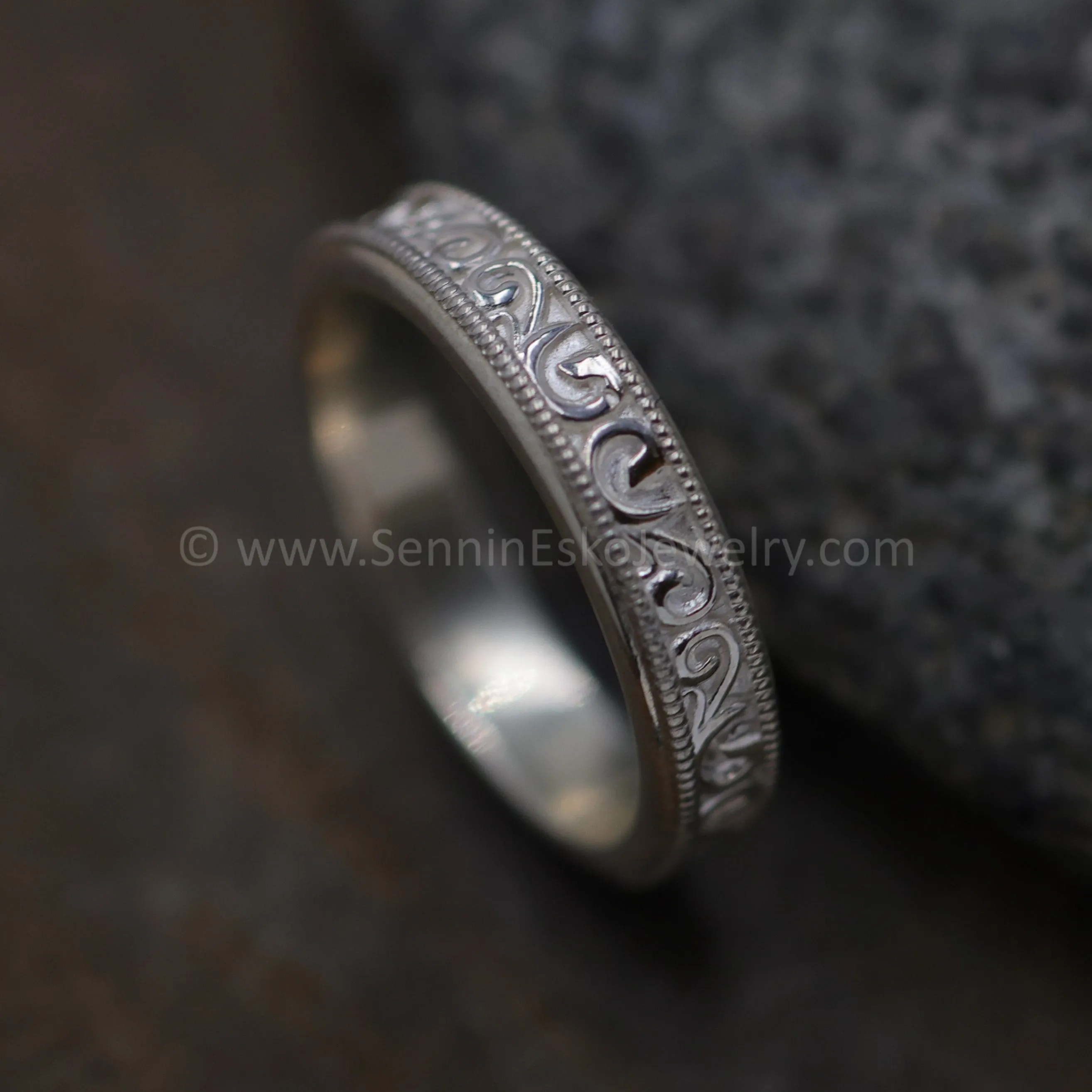 READY TO SHIP Silver Floral/Scroll Stacking Ring, Continuous Design,  Size 7