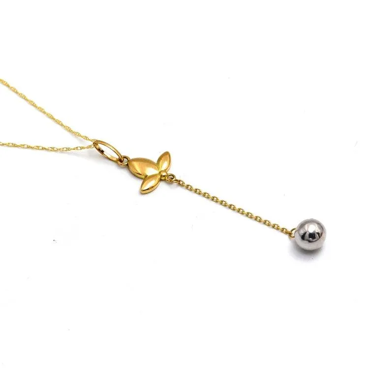 Real Gold 2 Color Dangler Ball with Flower Necklace 2481 CWP 1919