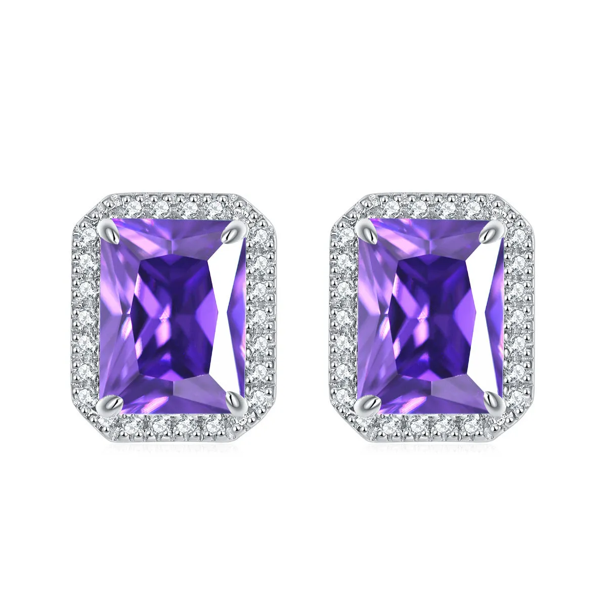 Rectangular Zircon Solesta Halo Silver Studs Earrings for Women