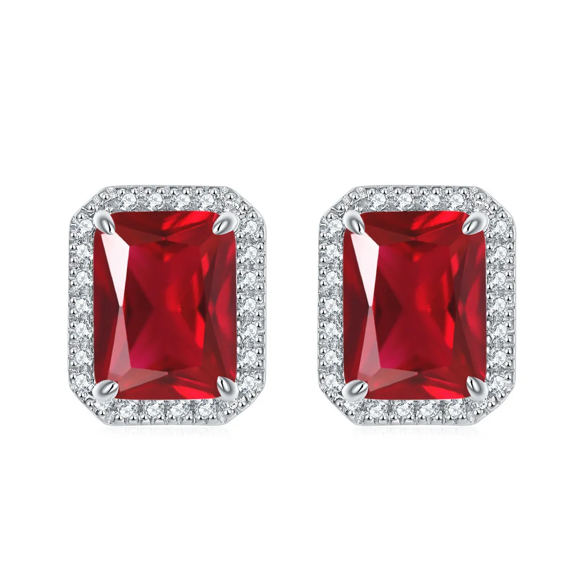 Rectangular Zircon Solesta Halo Silver Studs Earrings for Women