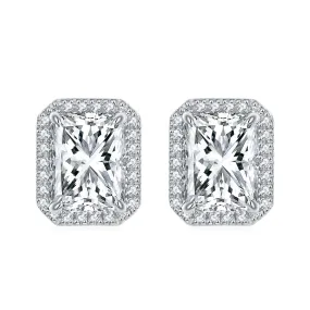 Rectangular Zircon Solesta Halo Silver Studs Earrings for Women