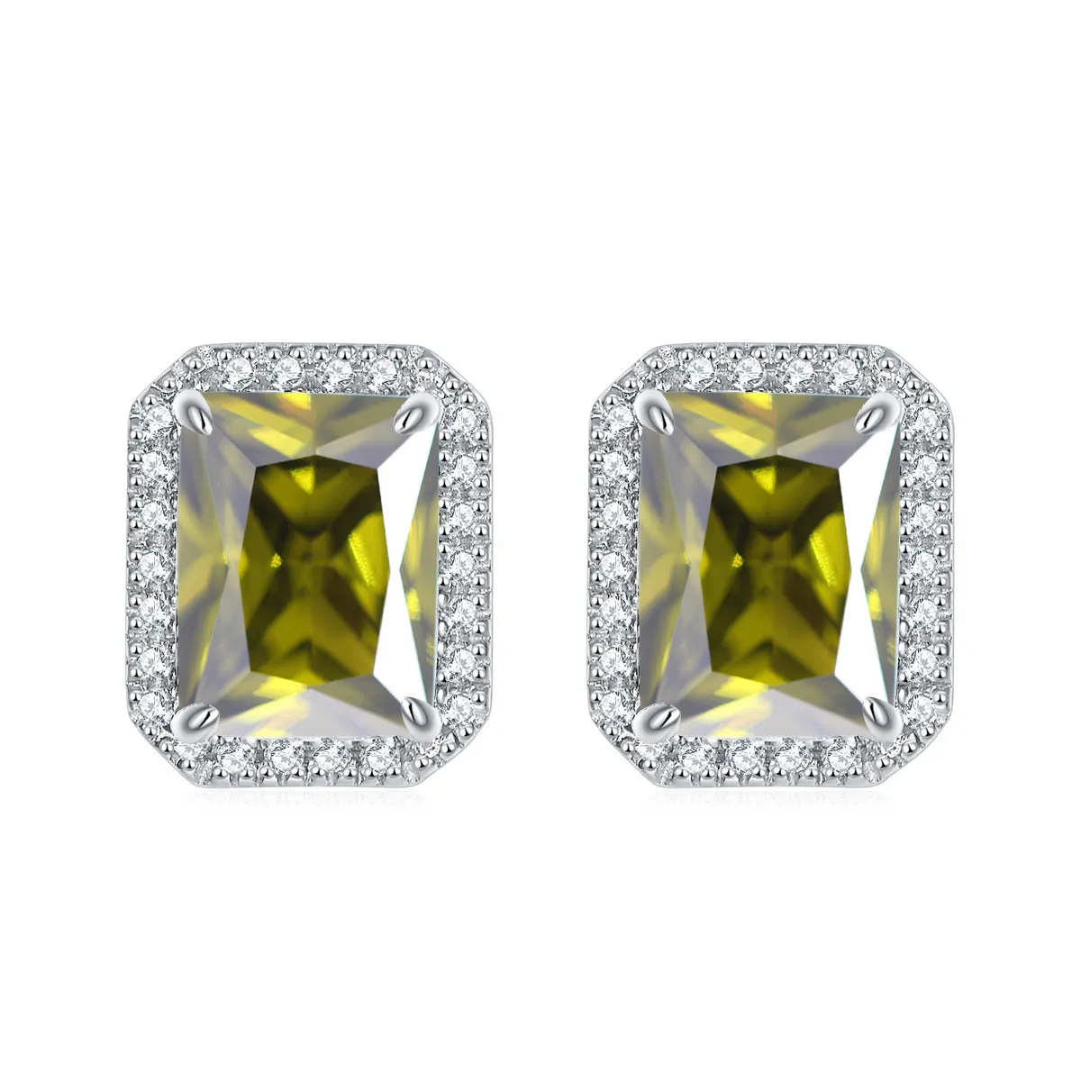 Rectangular Zircon Solesta Halo Silver Studs Earrings for Women