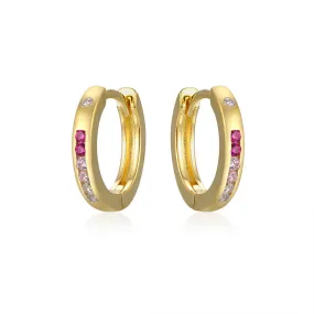 Red Corundum with Zircon Silver Hoop Earrings for Women