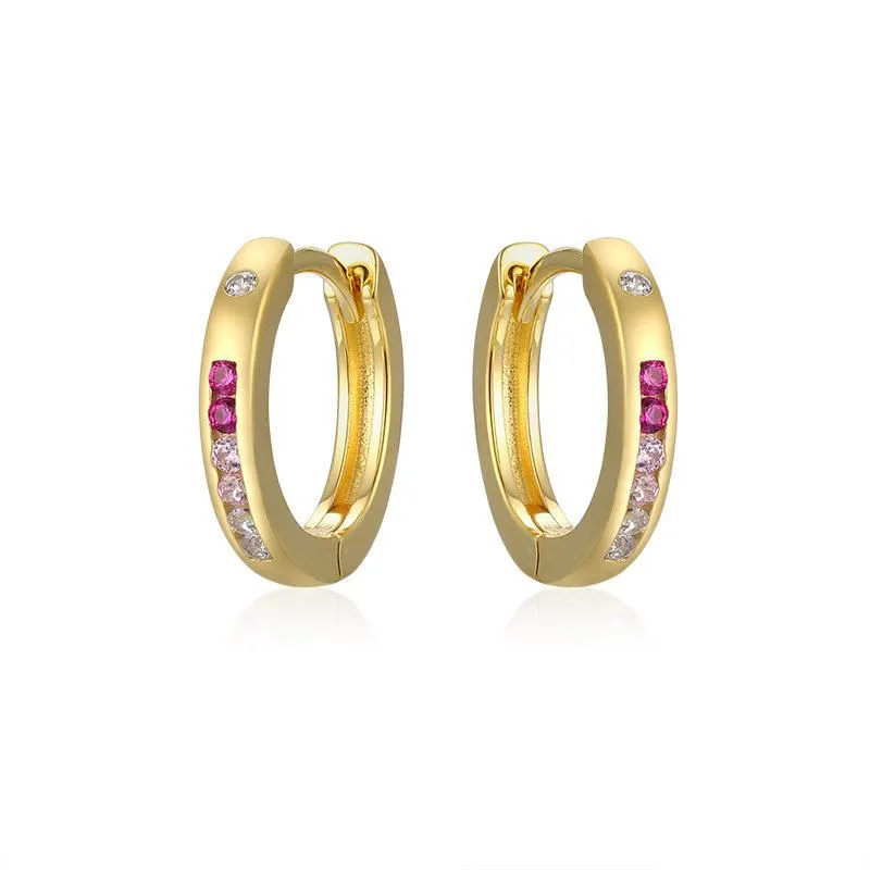 Red Corundum with Zircon Silver Hoop Earrings for Women