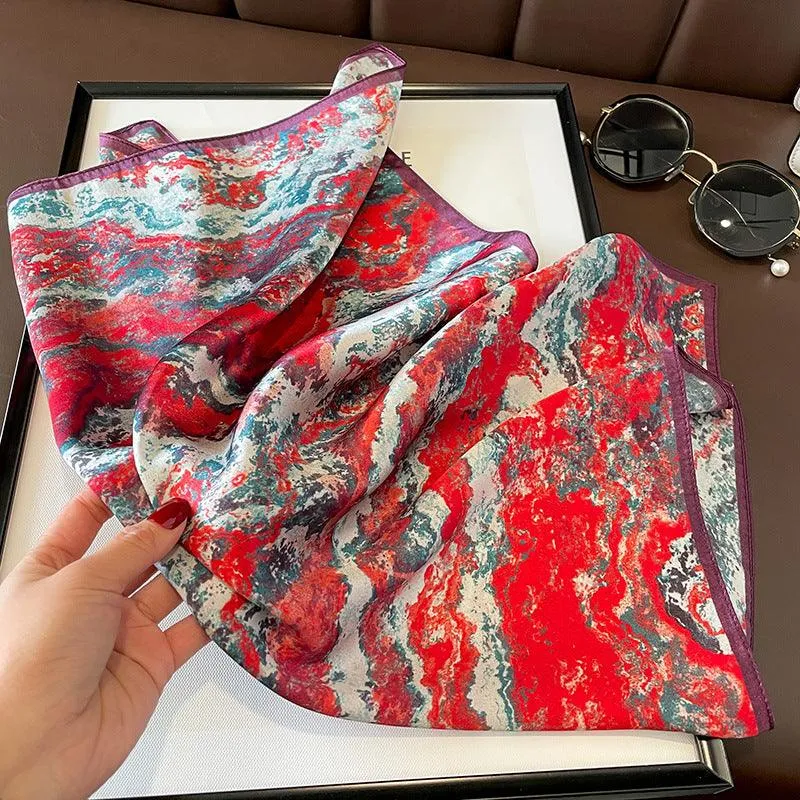 Red marbling print 100% mulberry Silk Scarf/Silk head scarf/Silk hair scarf/Silk neck scarf/Mother's Day Gifts/Bag Accessory/Gift for her