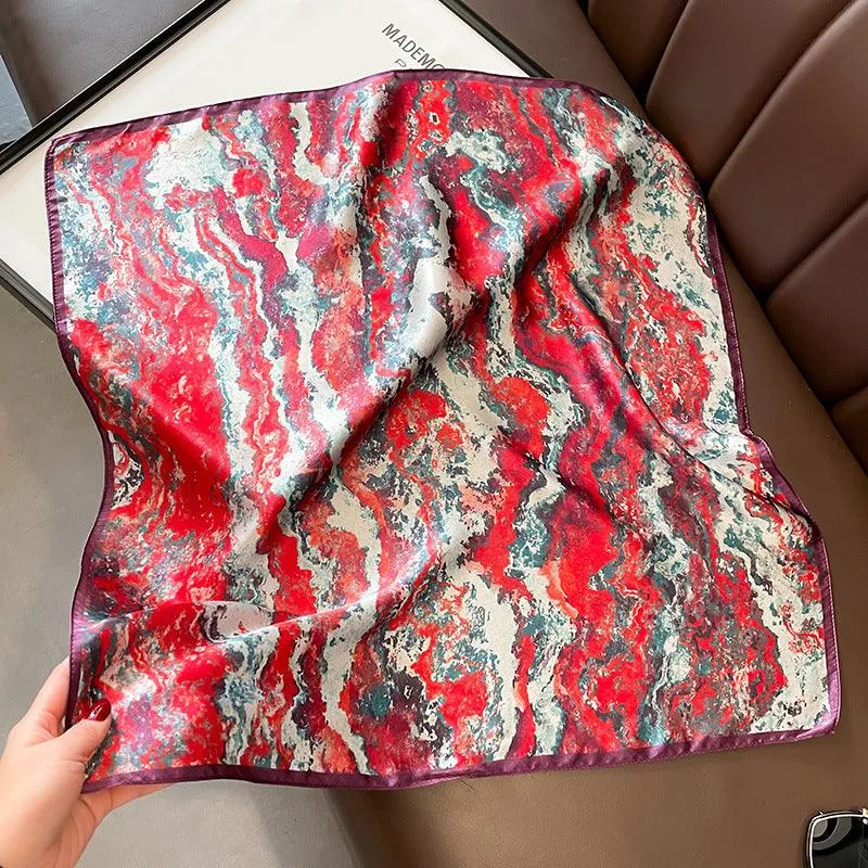 Red marbling print 100% mulberry Silk Scarf/Silk head scarf/Silk hair scarf/Silk neck scarf/Mother's Day Gifts/Bag Accessory/Gift for her