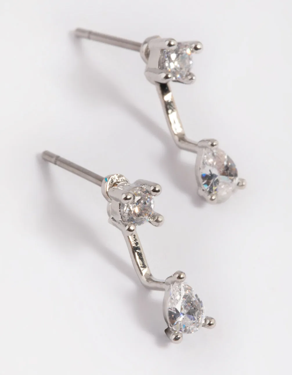 Rhodium Cubic Zirconia Teardrop Jacket Earrings